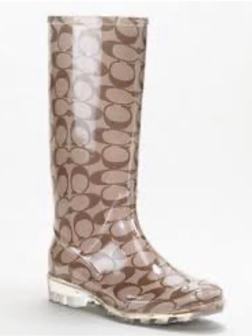 Coach Tall Signature Logo Tan Brown Rain Boot - Women's